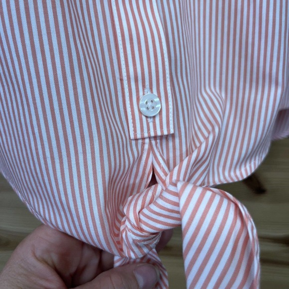 Chicos 3 XL Shirt Orange White Stripe Tie Waist Contrast Cuff Cotton B83 - Picture 7 of 11